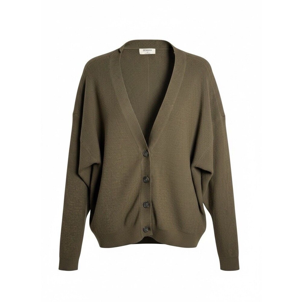 Zenana Dark Olive Green Size 2X Button Up Long Sleeve Waffle Knit Cardigan